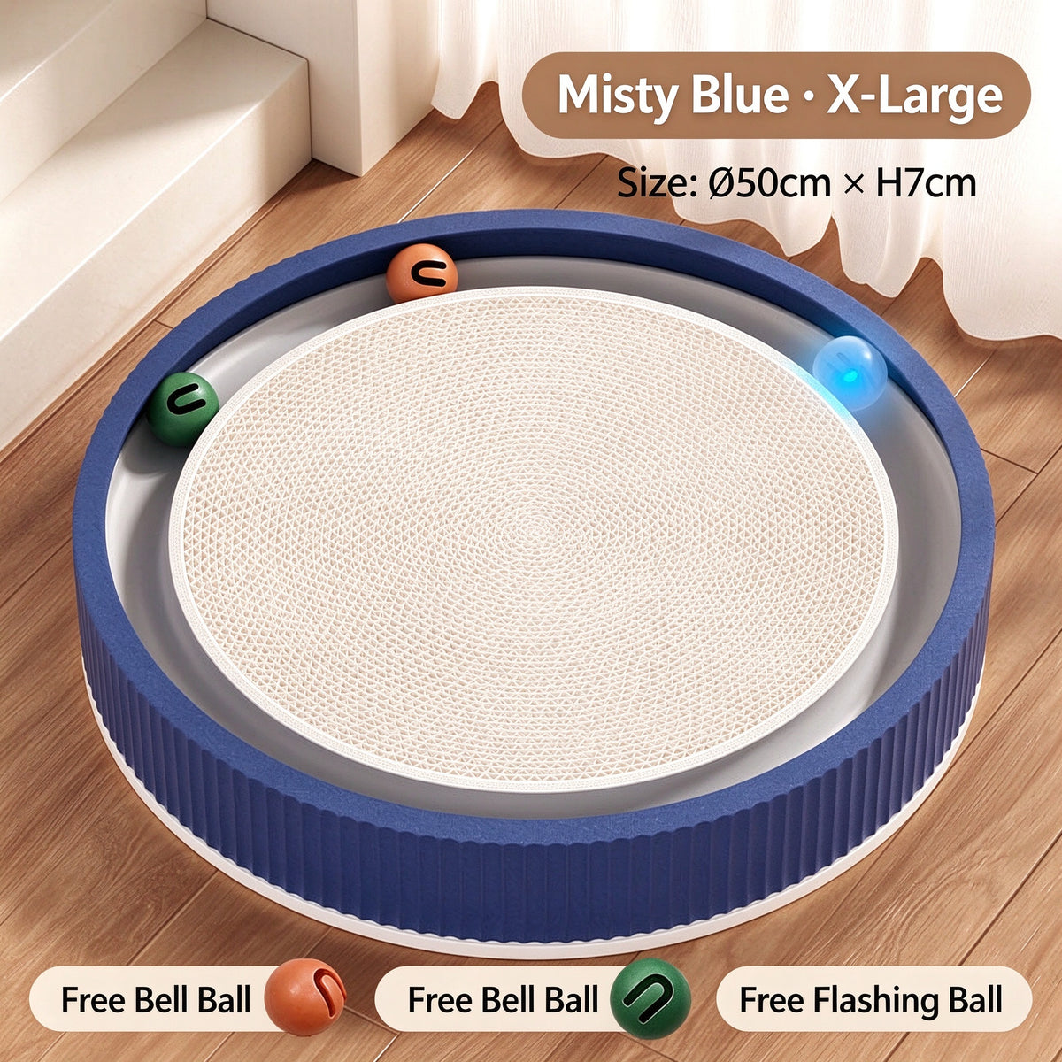 3-in-1 Round Cat Scratcher Bed with Interactive Bell Balls