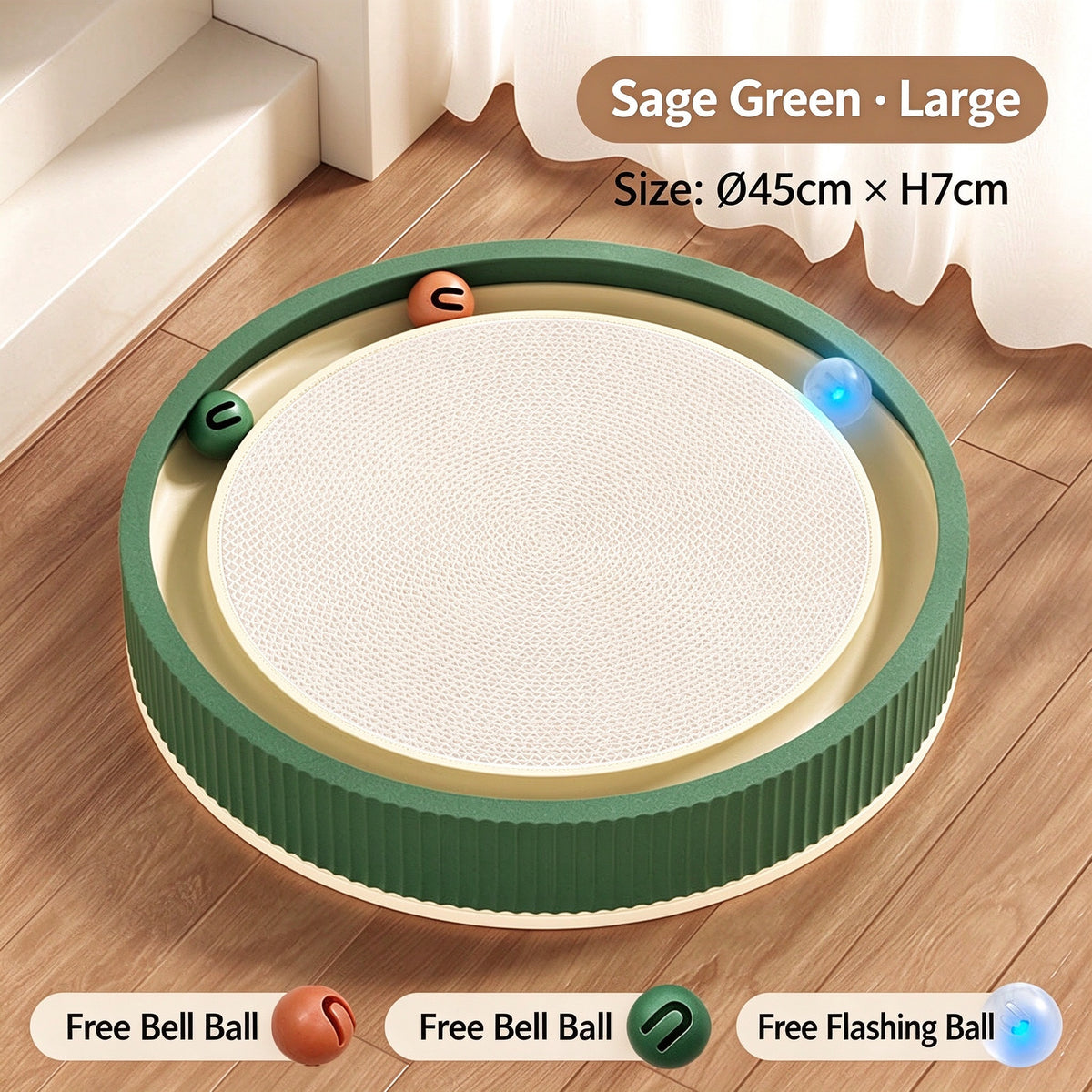 3-in-1 Round Cat Scratcher Bed with Interactive Bell Balls