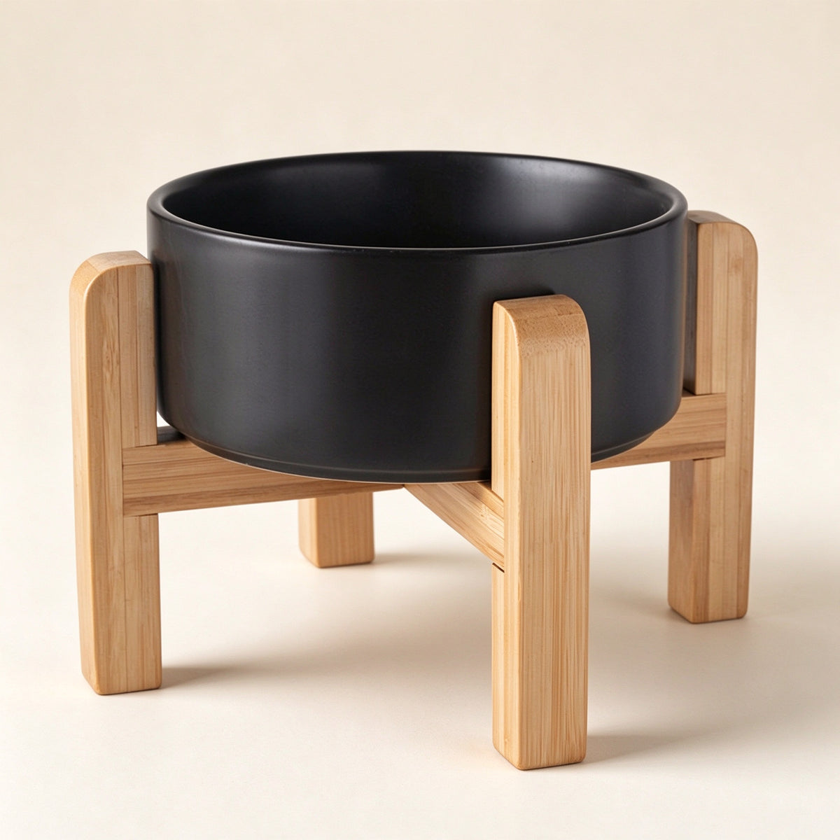 Elevated Ceramic Pet Bowl with Bamboo Stand