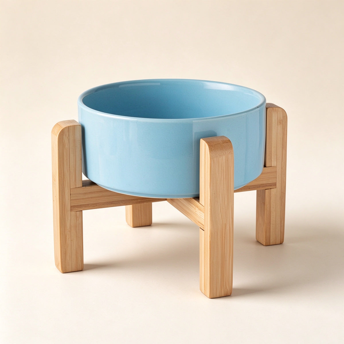 Elevated Ceramic Pet Bowl with Bamboo Stand
