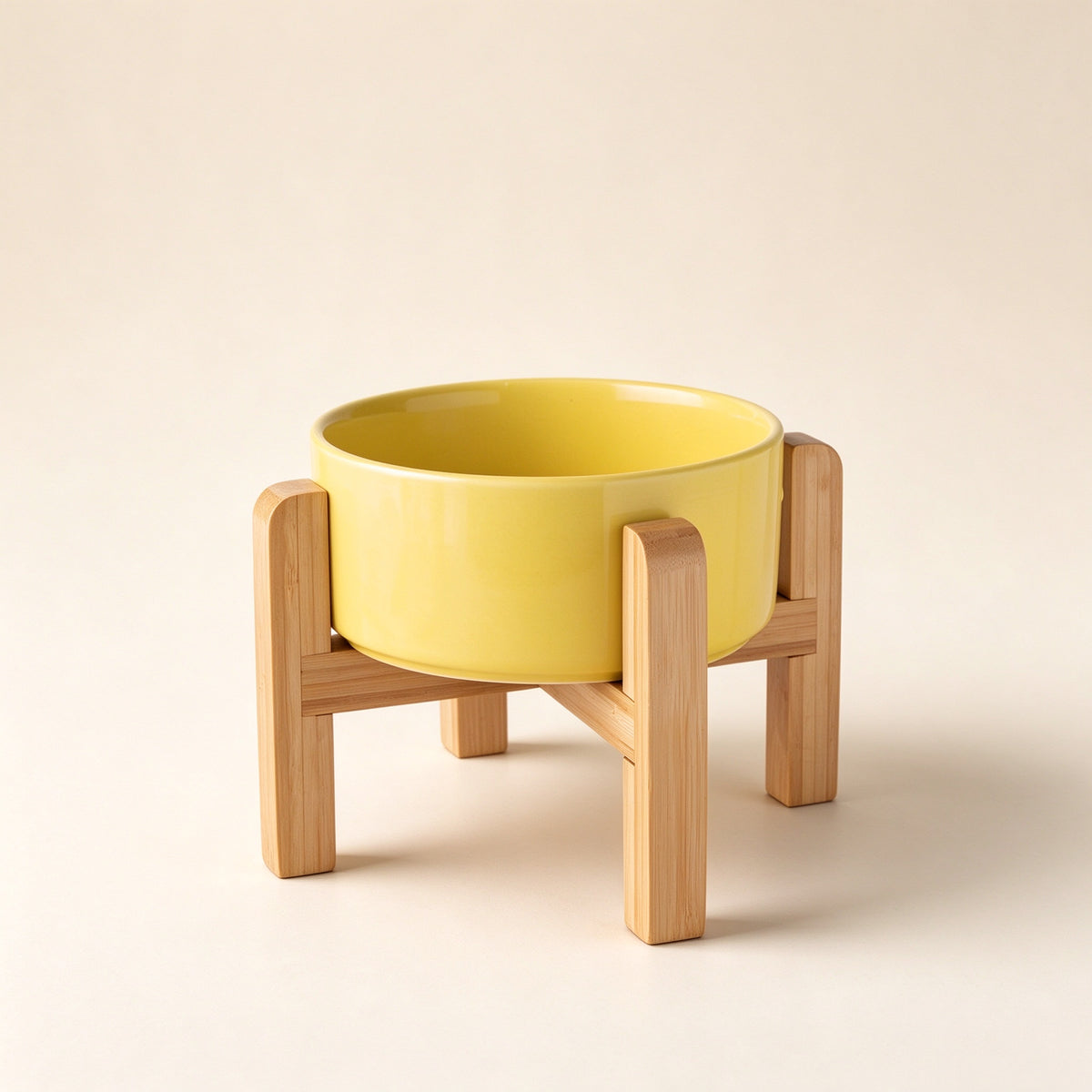 Elevated Ceramic Pet Bowl with Bamboo Stand