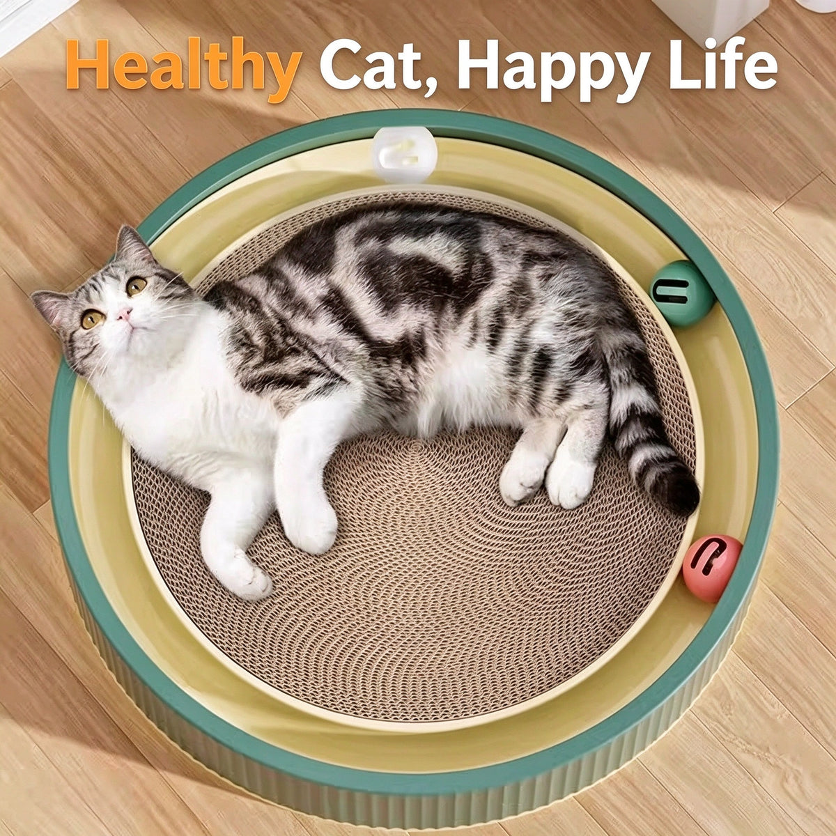 3-in-1 Round Cat Scratcher Bed with Interactive Bell Balls