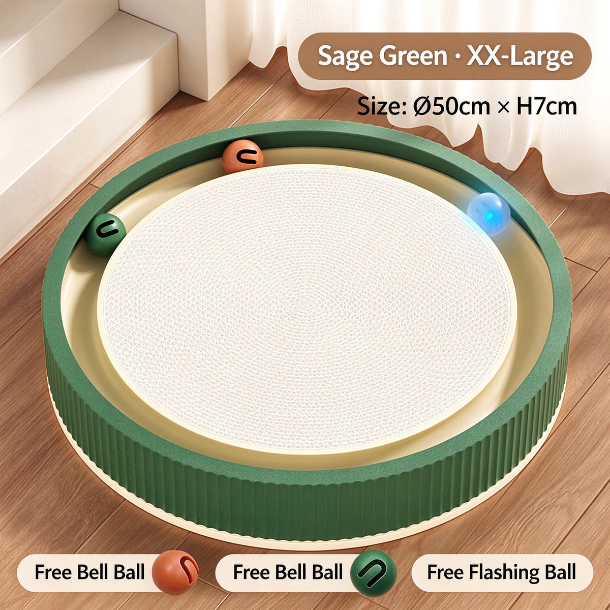 3-in-1 Round Cat Scratcher Bed with Interactive Bell Balls