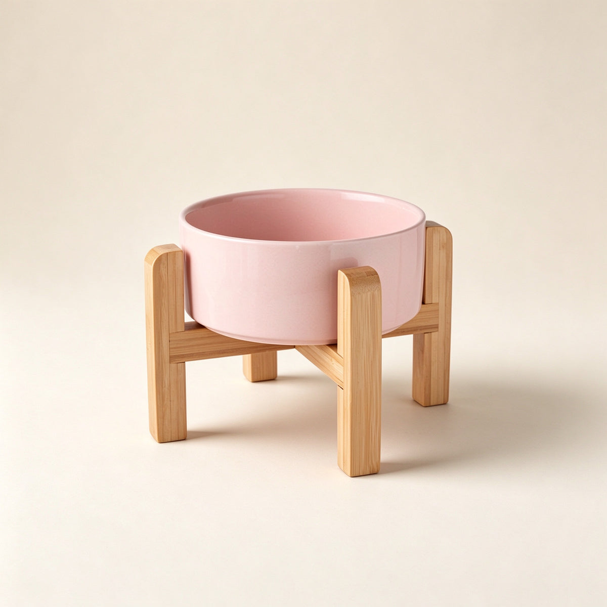 Elevated Ceramic Pet Bowl with Bamboo Stand