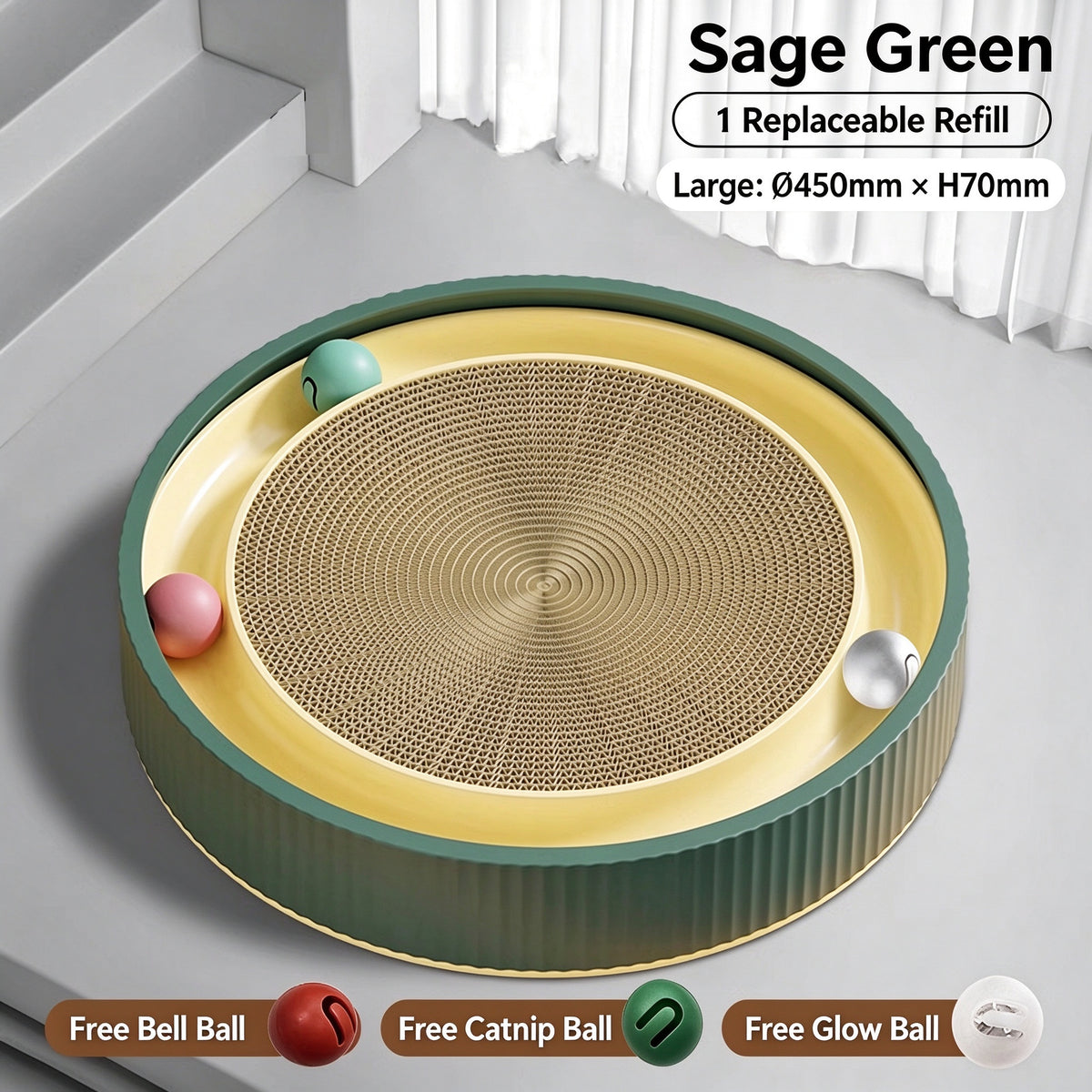 3-in-1 Round Cat Scratcher Bed with Interactive Bell Balls