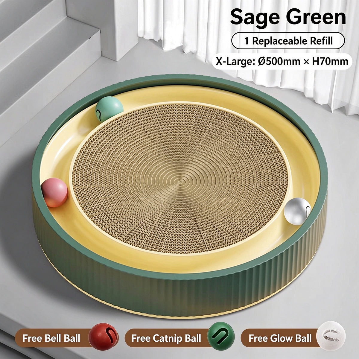 3-in-1 Round Cat Scratcher Bed with Interactive Bell Balls