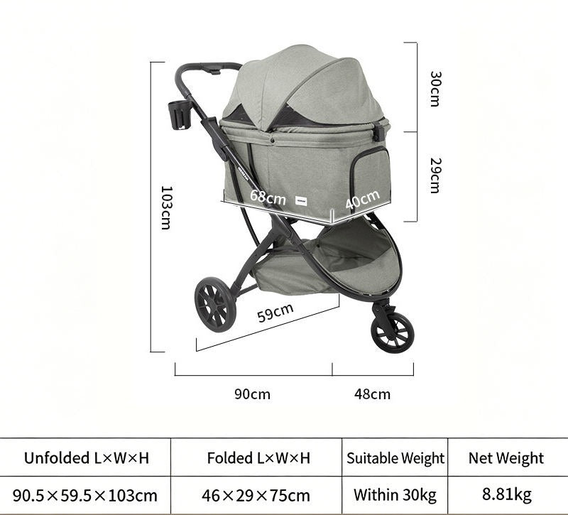 Foldable Pet Stroller for Cats and Dogs